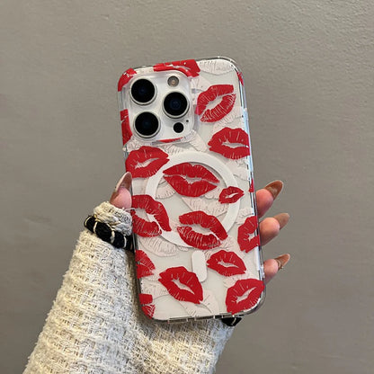 Red Lip Print For Magsafe Magnetic Wireless Charing Case For iPhone