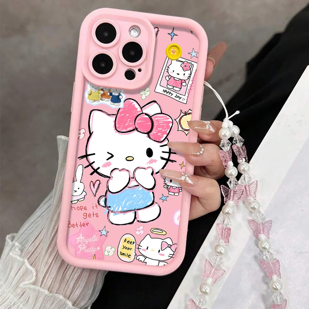 Cut Hello Kitty Phone Strap Gift Case For iPhone
