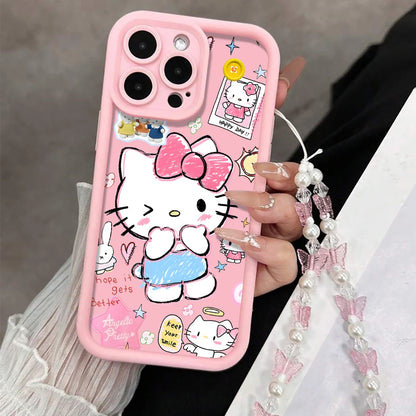 Cut Hello Kitty Phone Strap Gift Case For iPhone