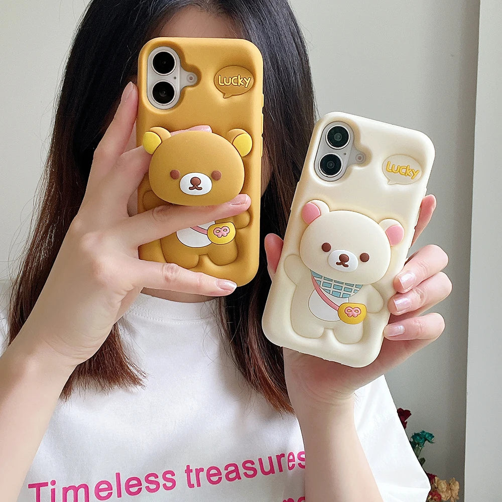 Kawaii Rilakkuma Bear Silicone Phone Case with Stand Holder