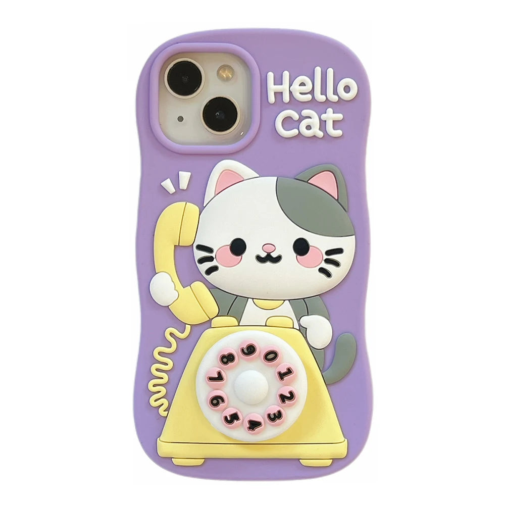 3D Cute Cat Cartoon Silicone Funny Phone Case