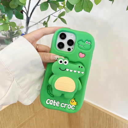 3D Cute Alligator Cartoon Crocodile Stand Holder Phone Case