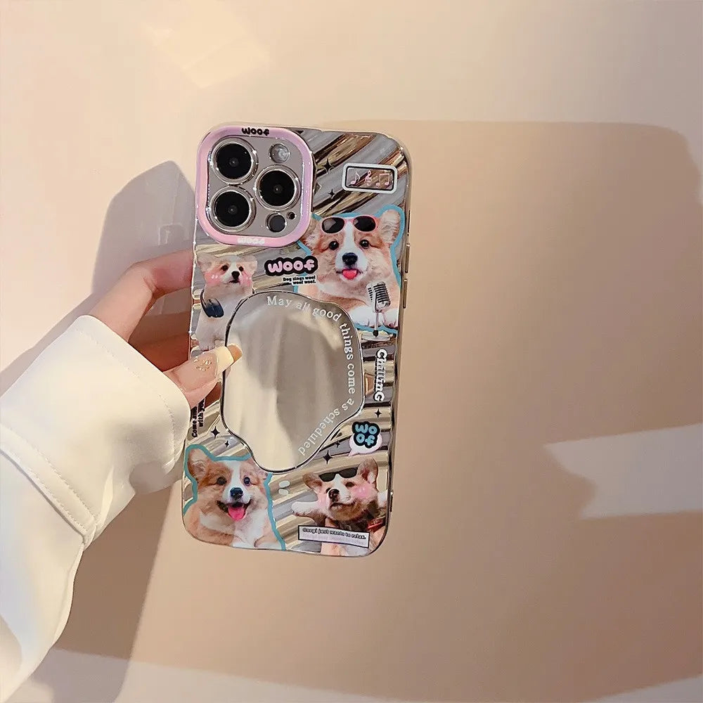 Creative Black Cat Puppy Mirror Cover For iPhone