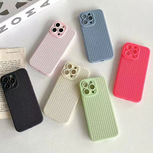 Woven Pattern Silicone Phone Case For iPhone Lens Protection Shockproof Soft Bumper Back Cover