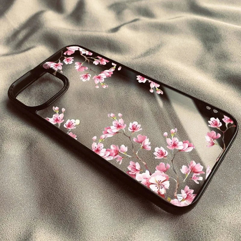 Pink Magnolia Flower Phone Case For iPhone Plum Blossom Shockproof Clear Hard Cover