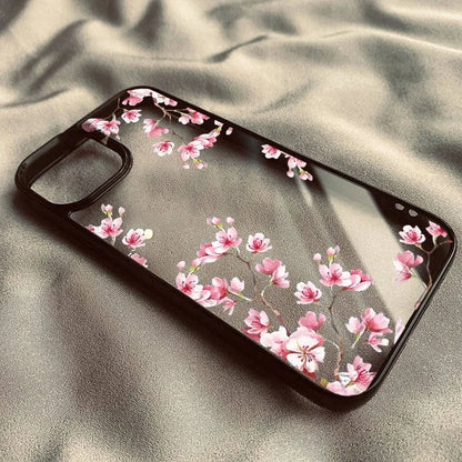 Pink Magnolia Flower Phone Case For iPhone Plum Blossom Shockproof Clear Hard Cover