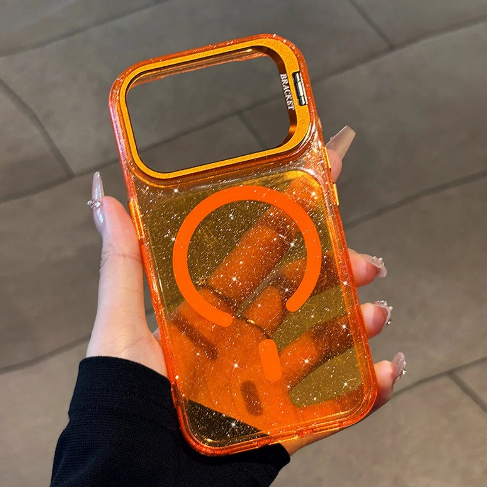 Hot Sales Jelly Glitter Lens Stand Magnetic Phone Case For iPhone