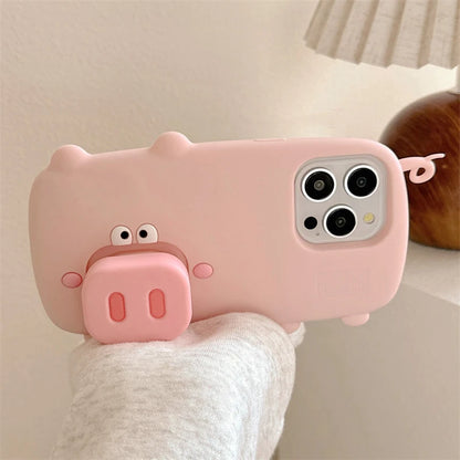 Funny Cute Pink Pig Folding Holder Stand Phone Case