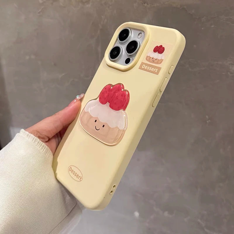 Cute Strawberry Cake Pattern Yellow Phone Case