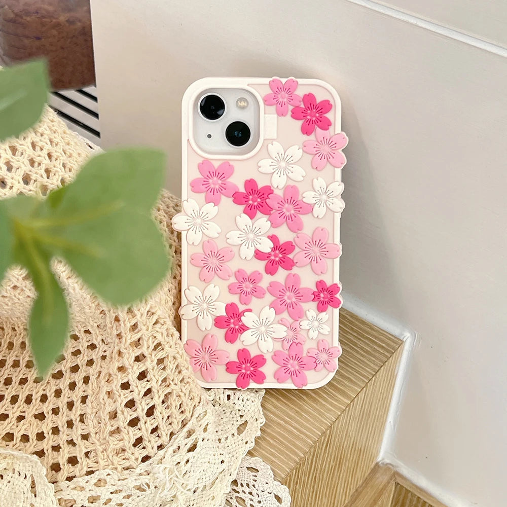 Japan Ins Kawaii 3D Flower Sakura Soft Silicone Phone Case For iPhone