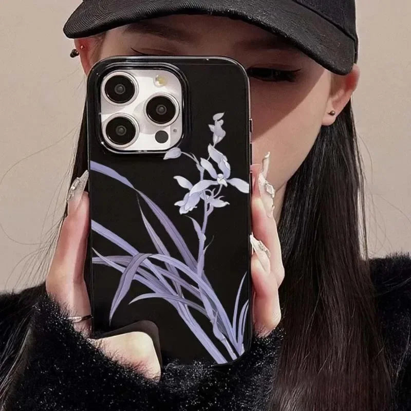 Elegant Lily Orchid Flower Print Soft Phone Case For iPhone Y2K Shockproof Cover ﻿