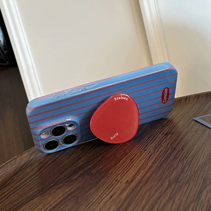 Retro Style Red Blue Striped With Bracket Phone Case For iPhone