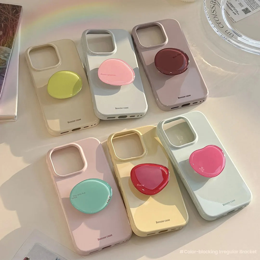 Korean Style Simple Solid Colors With Phone Holder Stand Case For iPhone Shockproof Protective Cover﻿