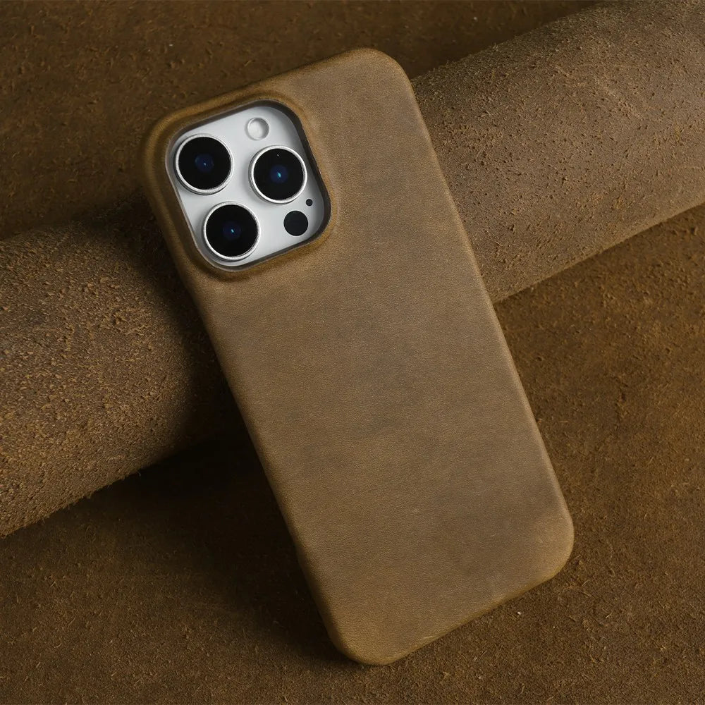 Classic Durable Crazy House Pattern Genuine Leather Phone Case For Iphone