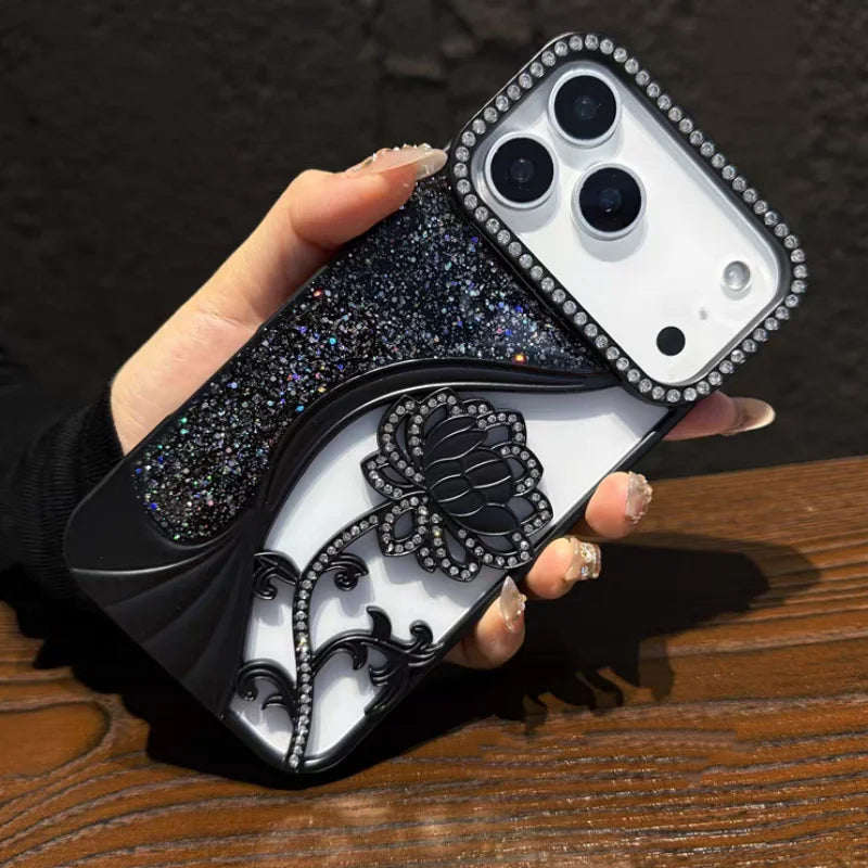 Glitter Flower Cover Funda For iPhone Shiny Soft Shockrof Case
