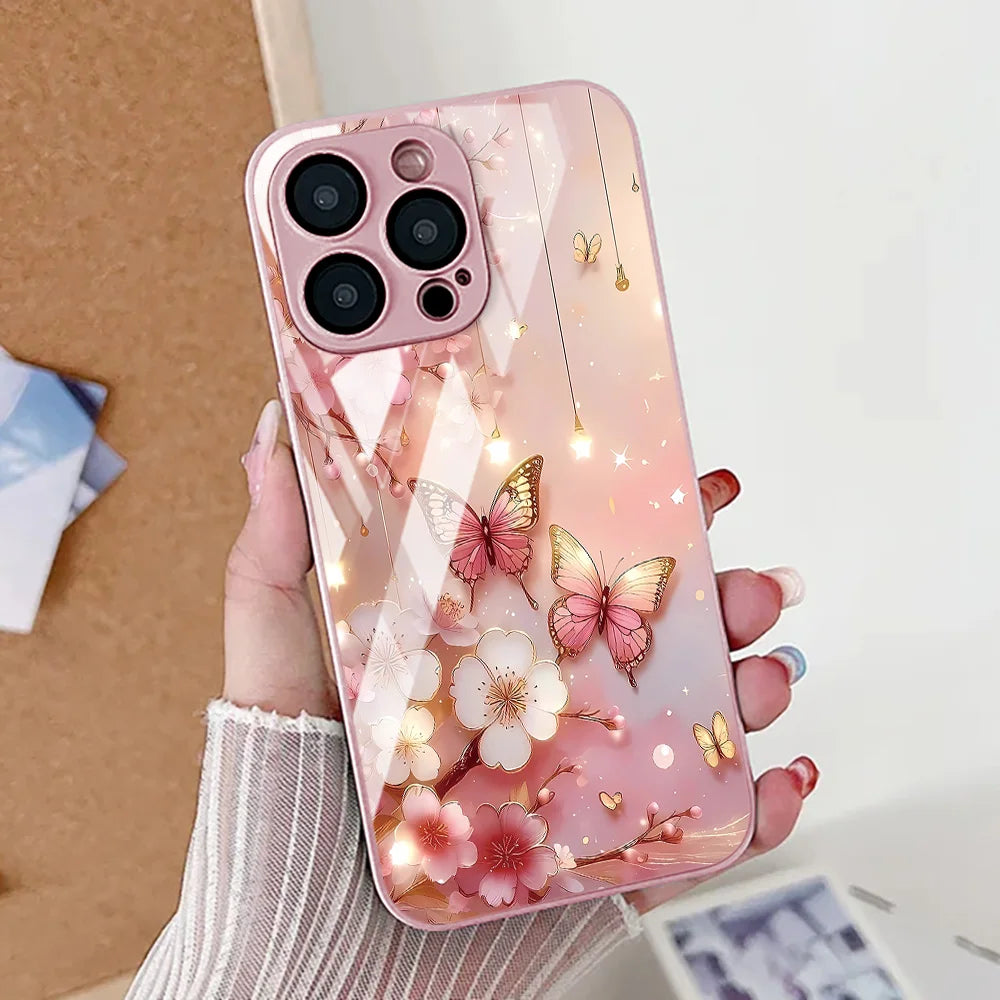Elegant Marble Pattern iPhone Case With Tempered Glass Cover