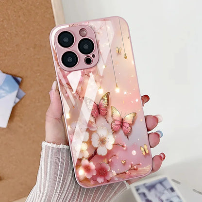 Elegant Marble Pattern iPhone Case With Tempered Glass Cover