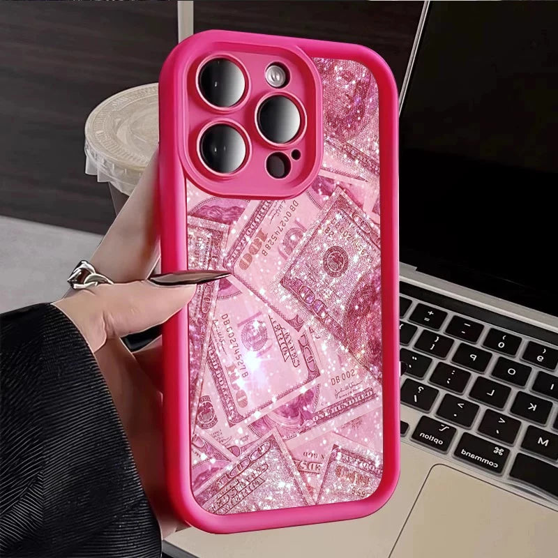 Pink Dollars Full-Coverage Banknote Design Silicone Phone Case For iPhone