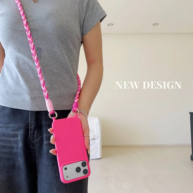 Fashion Lanyard Case For iPhone Shockproof Candy Crossbody Neck Cord Braid Strap Cover