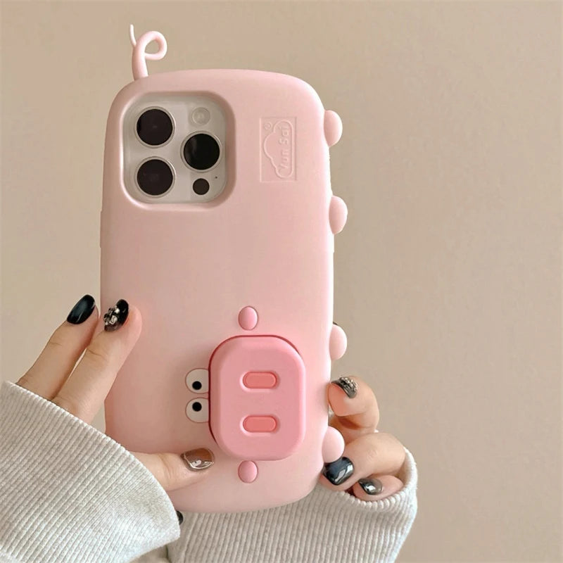Funny Cute Pink Pig Folding Holder Stand Phone Case