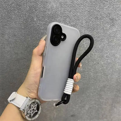 Soft Matte Candy Transparent Phone Case For iPhone Hand Wrist Strap Lanyard Cover