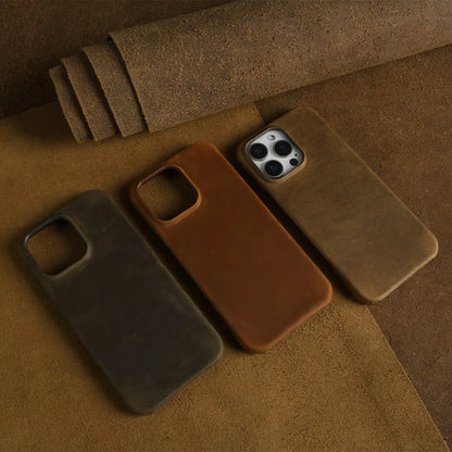 Classic Durable Crazy House Pattern Genuine Leather Phone Case For Iphone