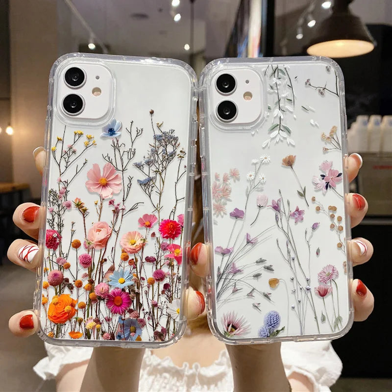 Flower Phone Case Soft Silicone Transparent Cover For iPhone