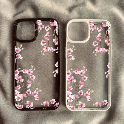 Pink Magnolia Flower Phone Case For iPhone Plum Blossom Shockproof Clear Hard Cover