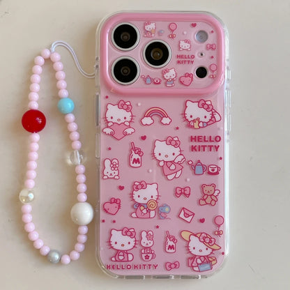 Cute Cartoon Sanrio Hello Kittty Phone Case For iPhone Shockproof Hard Cover With Lanyard