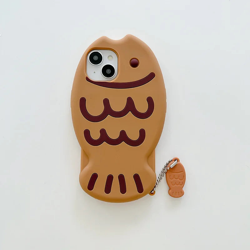 Cute Cartoon Animal 3D Taiyaki Fish Silicone Phone Case For iPhone
