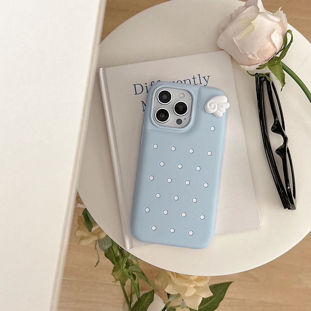 Cute 3D Cartoon Wave Point Angel Wings Phone Case For iPhone