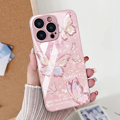 Butterfly Phone Case For iPhone Shockproof Tempered Glass Cover Fundas