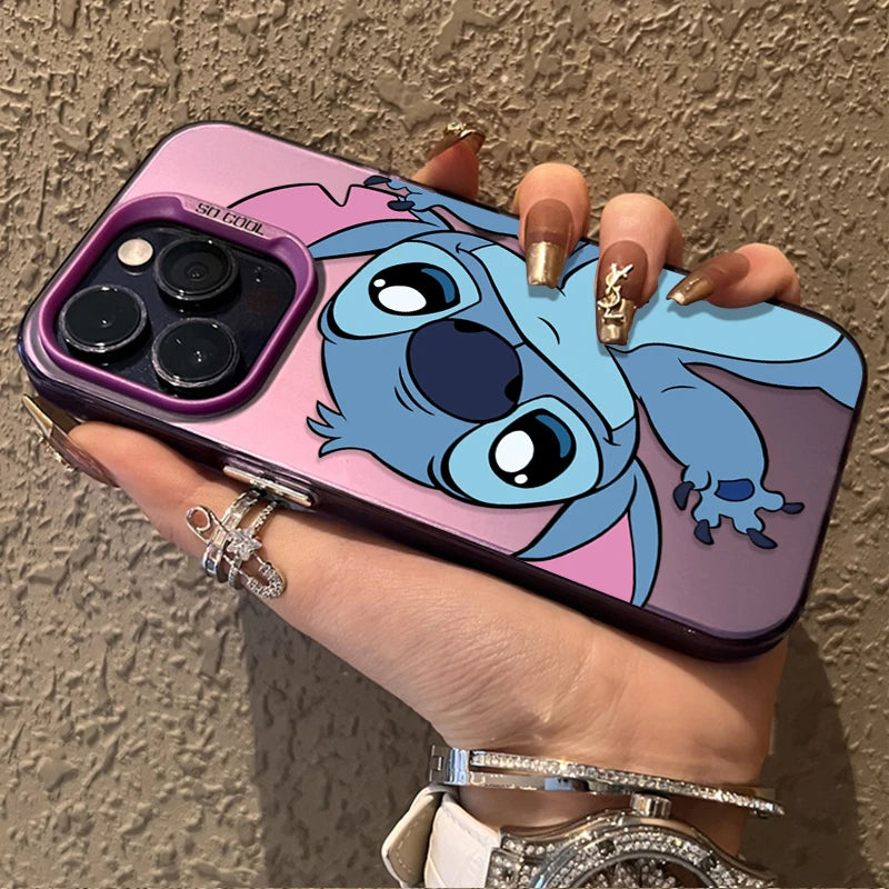 Cartoon Stitch Couple Case for iPhone Series – Hard Shockproof Bumper