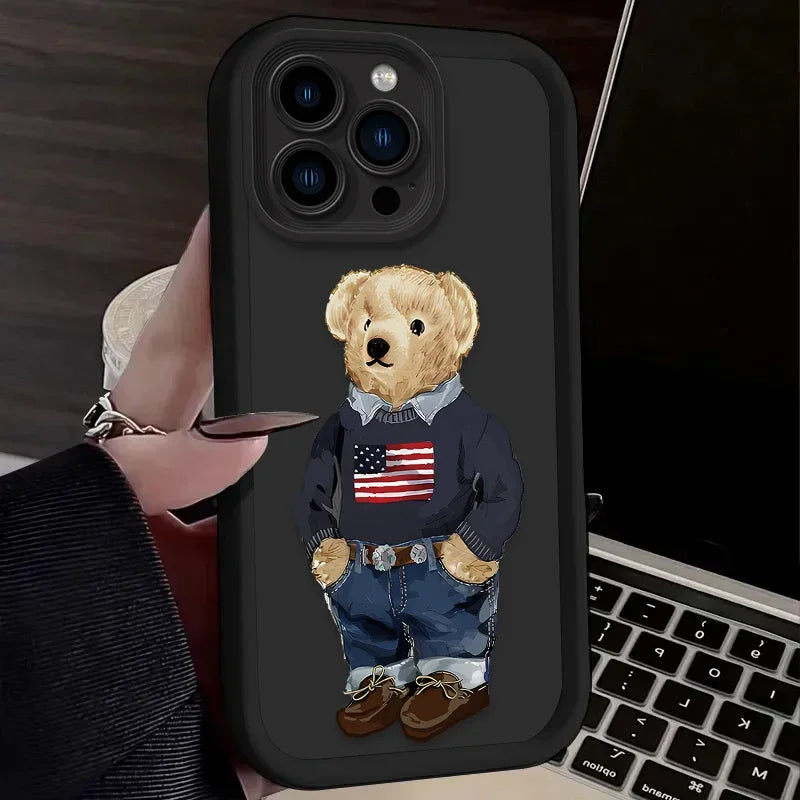 Fashion Luxury Bear Phone Case For iPhone – Soft Silicone Cover