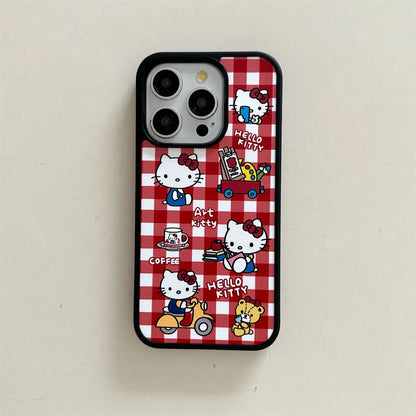 Fashion Cute Kitty Cat Plaid Pattern Magnetic Phone Case For iPhone
