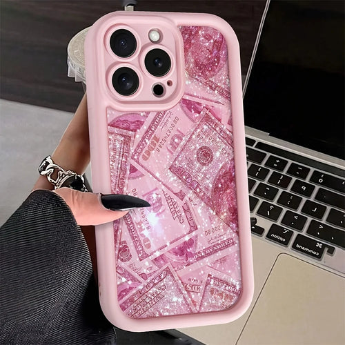 Pink Dollars Full-Coverage Banknote Design Silicone Phone Case For iPhone