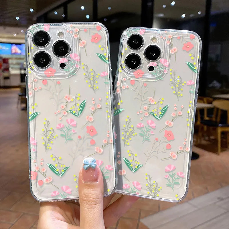 Clear Phone Cases Fundas Flower Soft Back Cover For iPhone