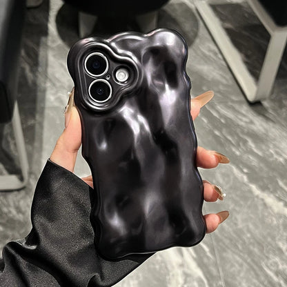 Stylish Matte Black 3D Curly Wave Texture Back Cover Case For iPhone