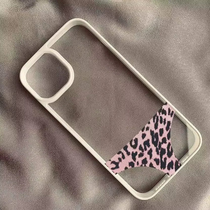 Funny Aesthetic Leopard Print Clear Phone Case For iPhone Black Frame Shockproof Protective Cover