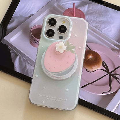 Gradient Shell Magnetic Stand Holder Cartoon Strawberry Phone Case