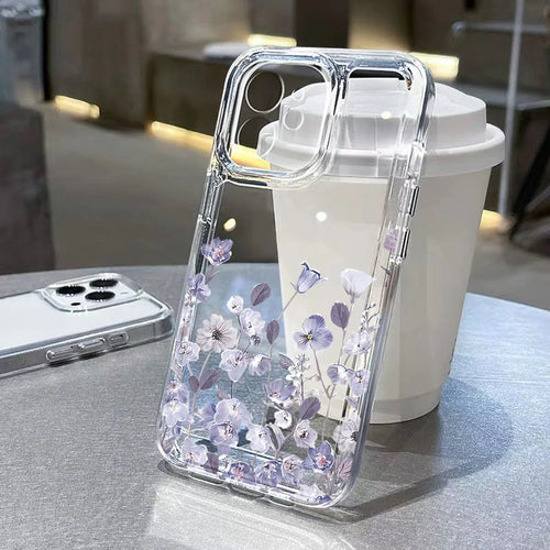 Purple Flower Phone Case For iPhone Shockproof Soft Clear Cover