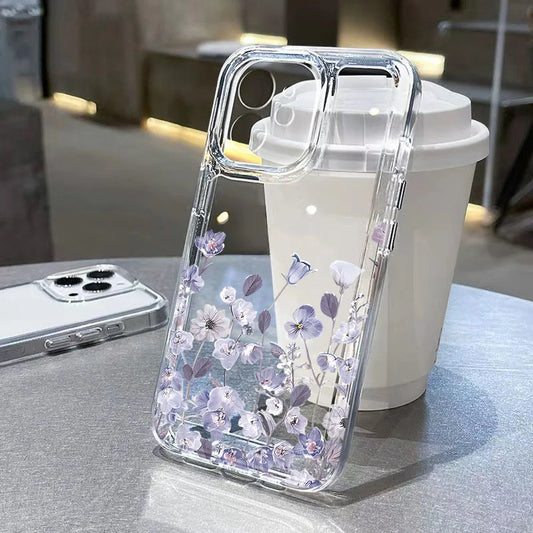 Purple Flower Phone Case For iPhone Shockproof Soft Clear Cover