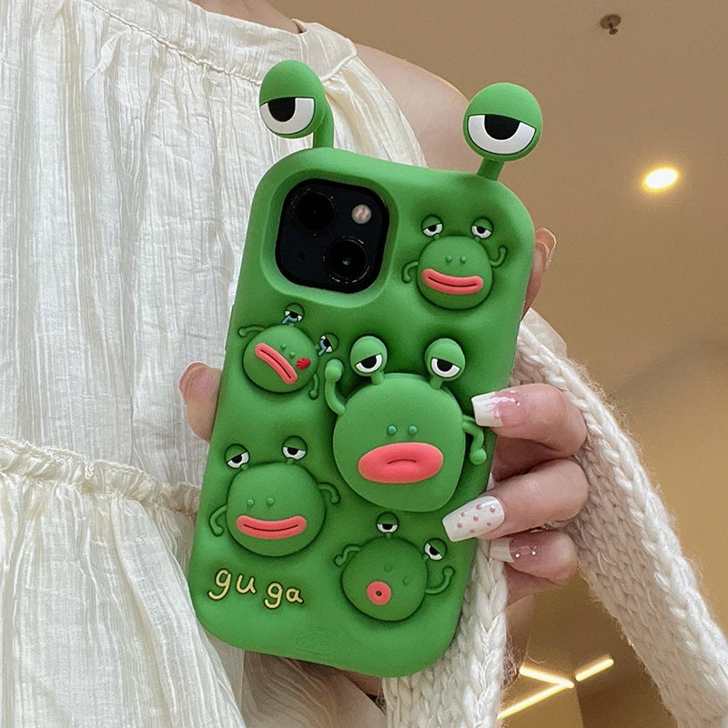 Cute Silicone Telescopic Bracket Thick Lips Green Frog Phone Case
