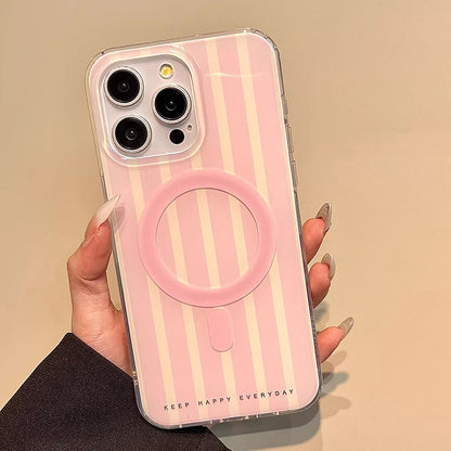 Cute Pink Stripes Magnetic Grip Tok Phone Case