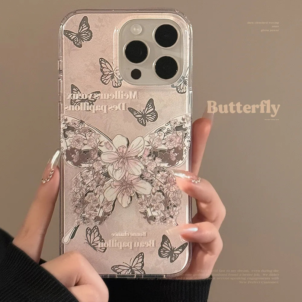 Korean Butterfly Phone Case With Bracelet Chain For iPhone