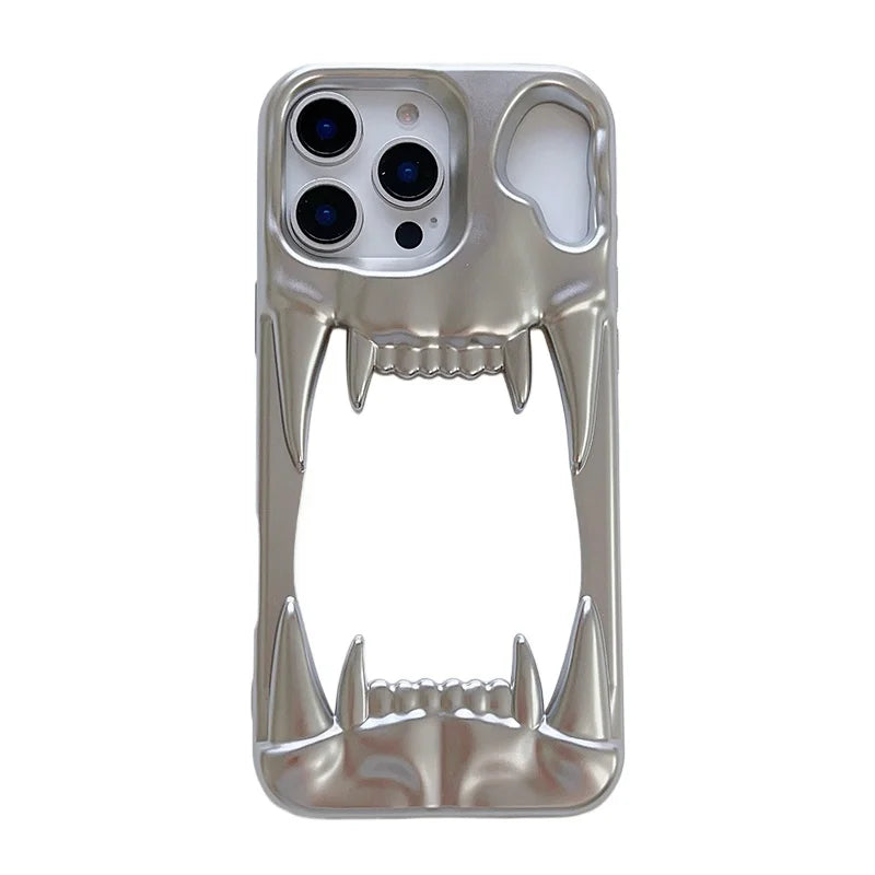 Fashion Metal Matte Silver Tiger Tooth Heat Dissipation Phone Case