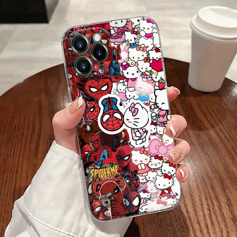 Spider Man Hellos Kittys Transparent Phone Case For iPhone