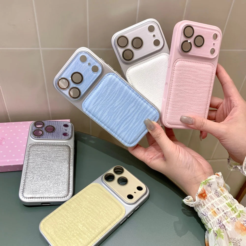 INS Minimalist Leather Phone Case For iPhone Lens Ripples Shockproof Acrylic Cover