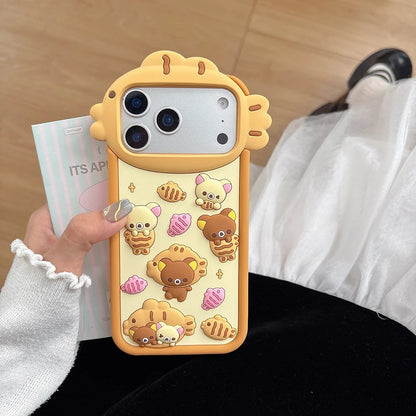 3D Cute Rilakkuma Bear Silicone Phone Case For iPhone Shockproof Soft Cover With Cartoon Design