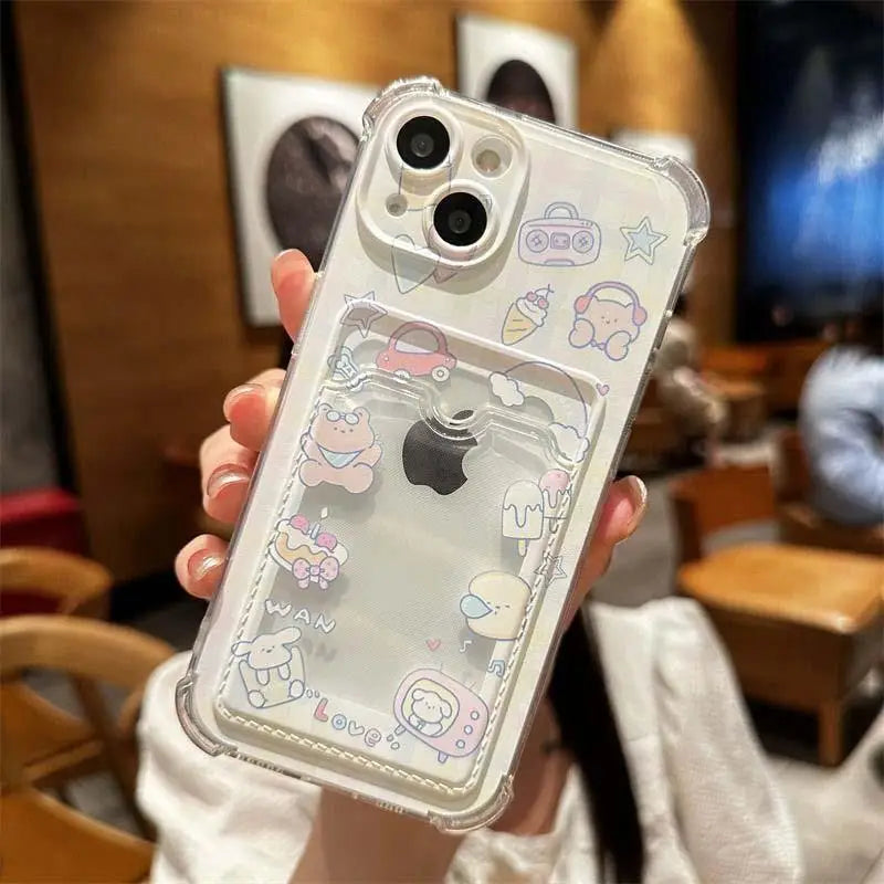 INS Korean Cute Pink Rabbit Card Slot Bag Holder Phone Case For iPhone